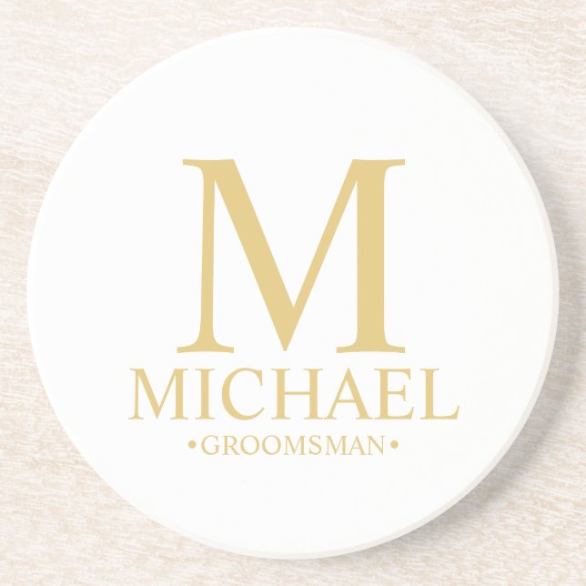 Classic Personalized Monogram and Name Groomsman Coaster (Front)