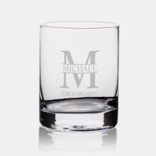 Classic Personalized Monogram and Name Groomsman Rocks Glass