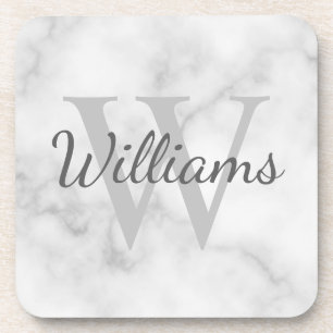 Classic Personalized Monogram and Name Marble Look Beverage Coaster