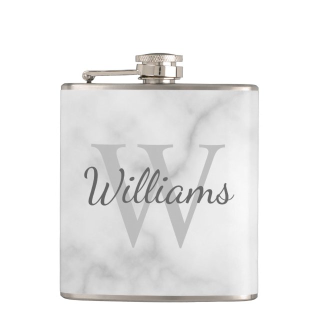 Classic Personalized Monogram and Name Marble Look Flask (Front)