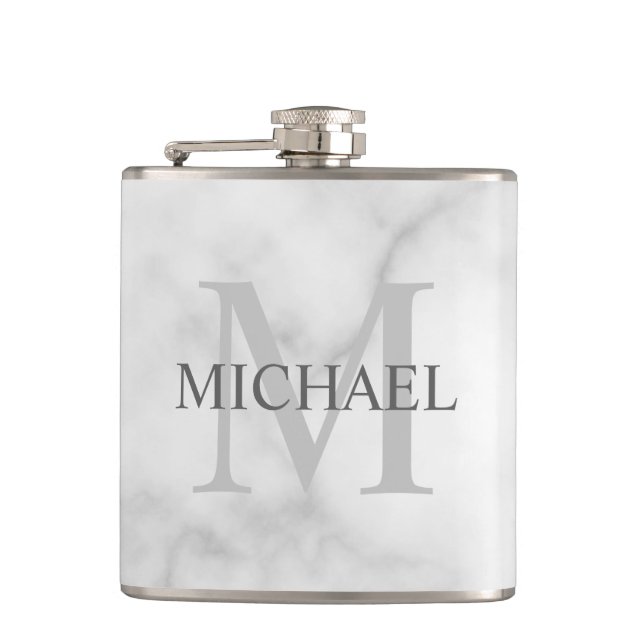 Classic Personalized Monogram and Name Marble Look Flask (Front)