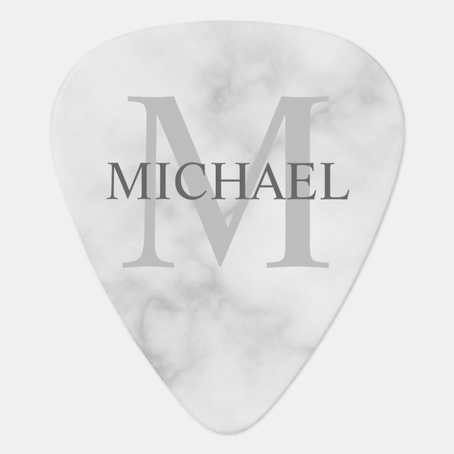 Classic Personalized Monogram and Name Marble Look Guitar Pick (Front)