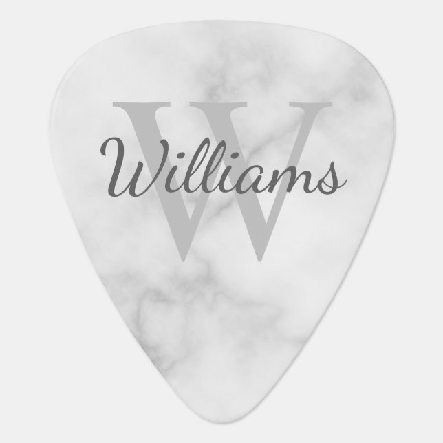Classic Personalized Monogram and Name Marble Look Guitar Pick (Front)