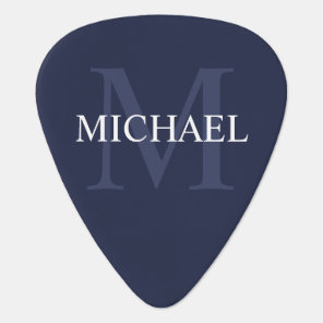 Classic Personalized Monogram and Name Navy Blue Guitar Pick