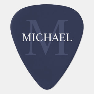 Classic Personalized Monogram and Name Navy Blue Guitar Pick