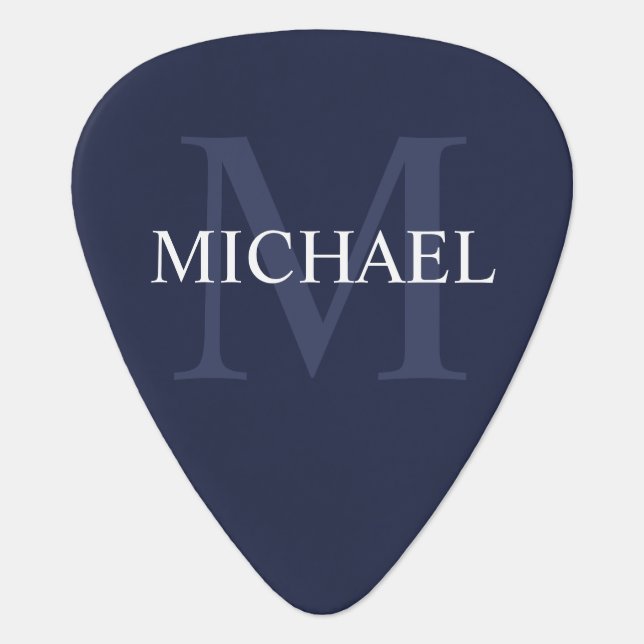 Classic Personalized Monogram and Name Navy Blue Guitar Pick (Front)