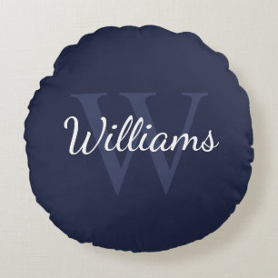 Classic Personalized Monogram and Name Navy Blue Round Pillow