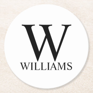 Classic Personalized Monogram and Name Square Pape Round Paper Coaster