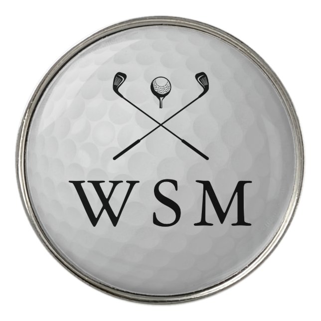 Classic Personalized Monogram Golf Clubs Golf Ball Marker (Front)