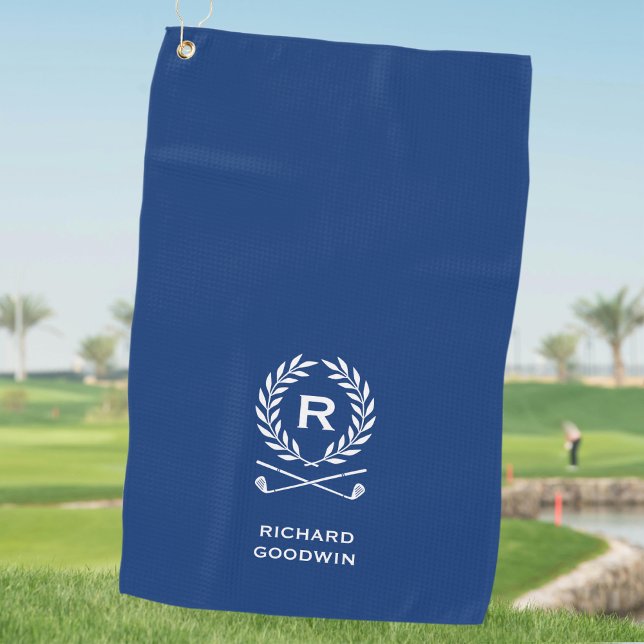 Classic Personalized Monogram Name Blue Golf Towel (Creator Uploaded)
