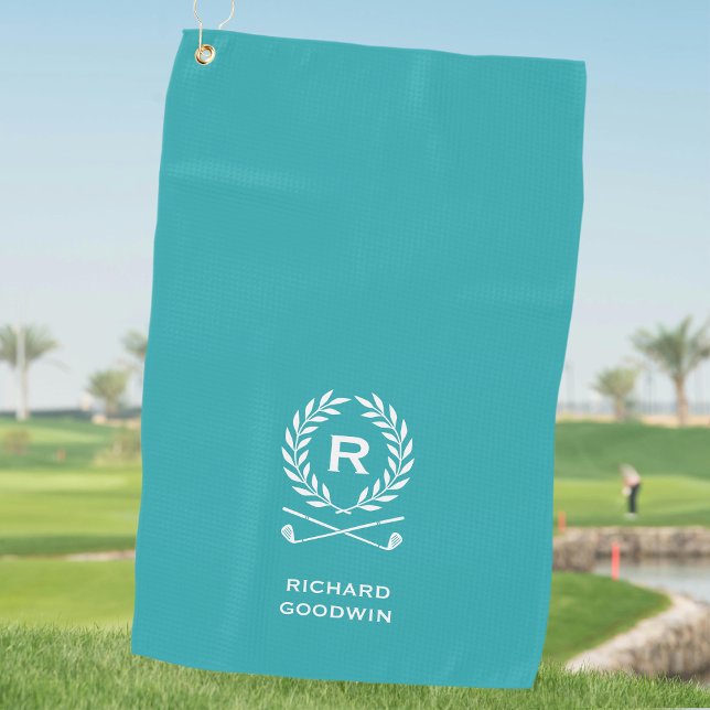 Classic Personalized Monogram Name Turquoise Golf Towel (Creator Uploaded)