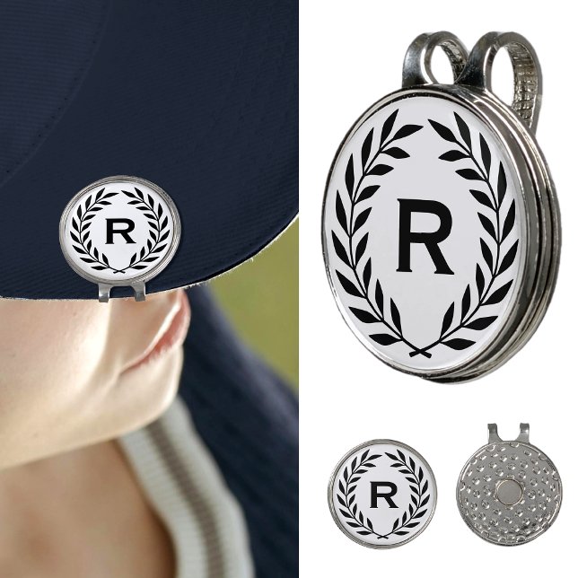 Classic Personalized Monogram Wreath Black Golf Hat Clip (Creator Uploaded)