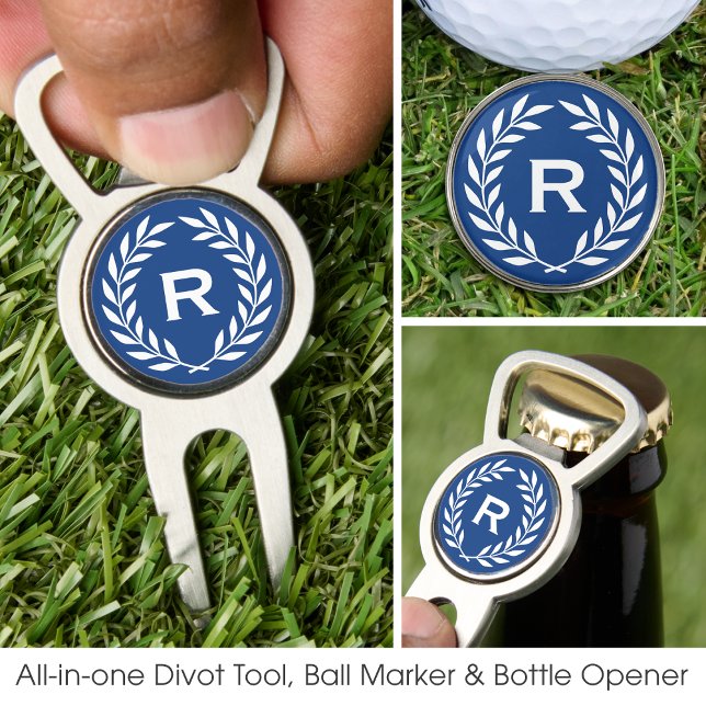Classic Personalized Monogram Wreath Blue Golf Divot Tool (Creator Uploaded)