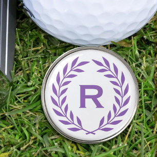 Classic Personalized Monogram Wreath Purple Golf Ball Marker