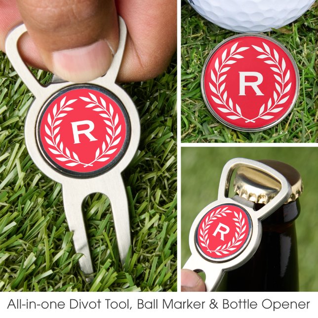 Classic Personalized Monogram Wreath Red Divot Tool (Creator Uploaded)