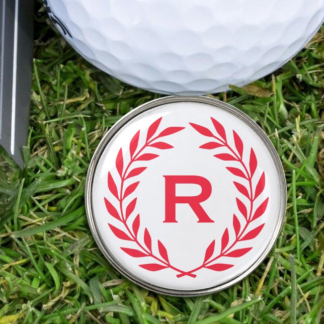 Classic Personalized Monogram Wreath Red Golf Ball Marker (Creator Uploaded)