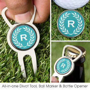 Classic Personalized Monogram Wreath Turquoise Divot Tool