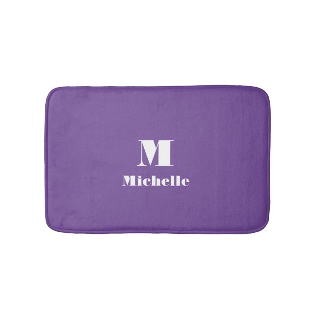 Classic Personalized Name Initial Solid Purple Bath Mat (Front)