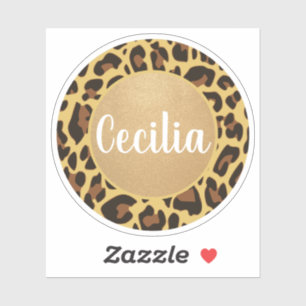 Classic Personalized Name Leopard Animal Print Sticker
