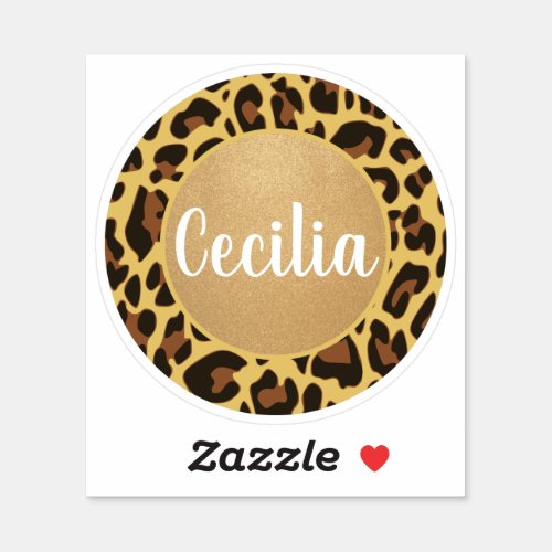 Classic Personalized Name Leopard Animal Print Sticker