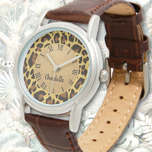 Classic Personalized Name Leopard Animal Print Watch