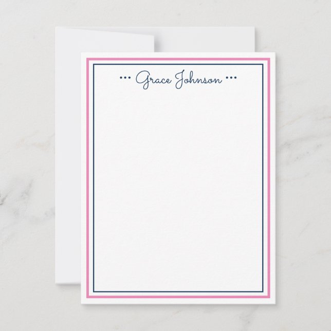 Classic Personalized Note Card | Navy & Pink (Front)