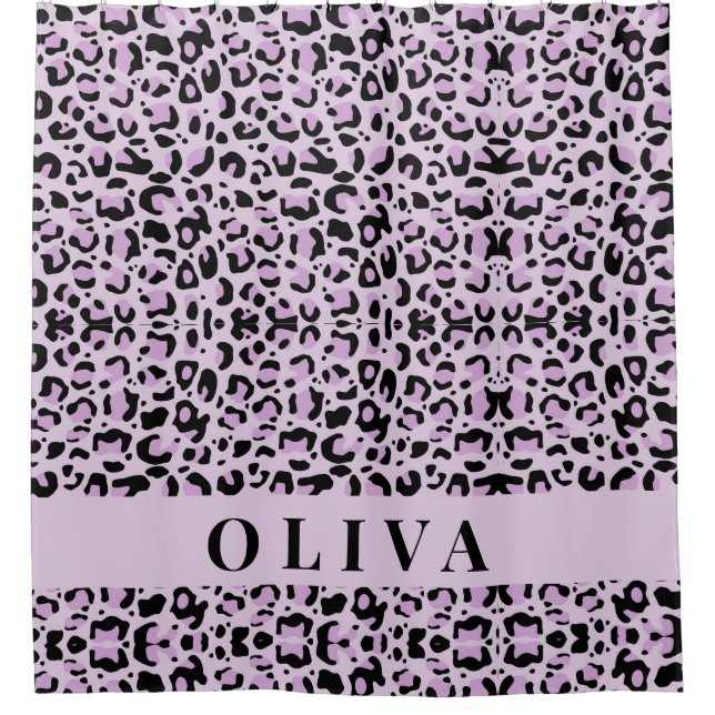 Classic Personalized Pink Leopard Print Shower Curtain (Front)