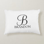 Classic Personalized Script Monogram and Name Accent Pillow<br><div class="desc">Personalized Monogram and Name Gift
features personalized monogram in black classic script font style and name in black classic serif font style on white background.

Perfect as holiday gift,  family reunion favors,  housewarming gift,  wedding gift and gift for any special occasions.</div>