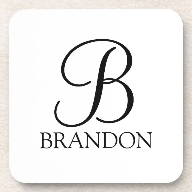 Classic Personalized Script Monogram and Name Beverage Coaster (Front)