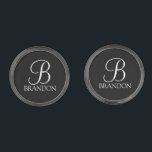 Classic Personalized Script Monogram and Name Cuff Cufflinks<br><div class="desc">Personalized Monogram and Name Gift
features personalized monogram in white classic script font style and name in white classic serif font style on black background.

Perfect as holiday gift,  father's day gift for dad and gift for any special occasions.</div>