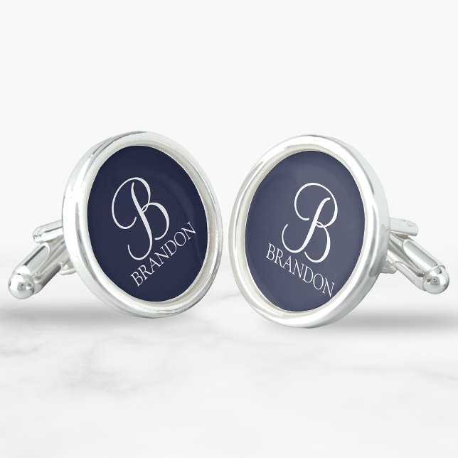 Classic Personalized Script Monogram and Name Cuff Cufflinks (Creator Uploaded)