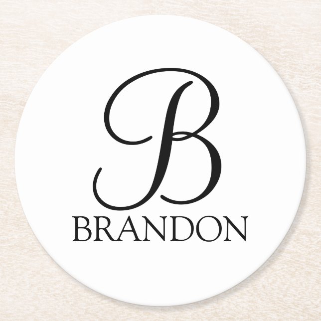 Classic Personalized Script Monogram and Name Round Paper Coaster (Front)