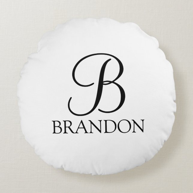 Classic Personalized Script Monogram and Name Round Pillow (Front)