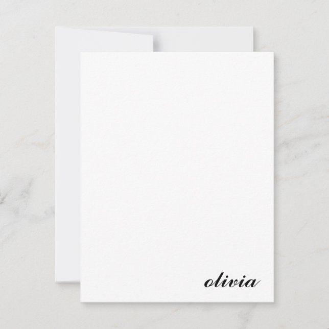 Classic Personalized Script Name Minimalist Black Note Card (Front)