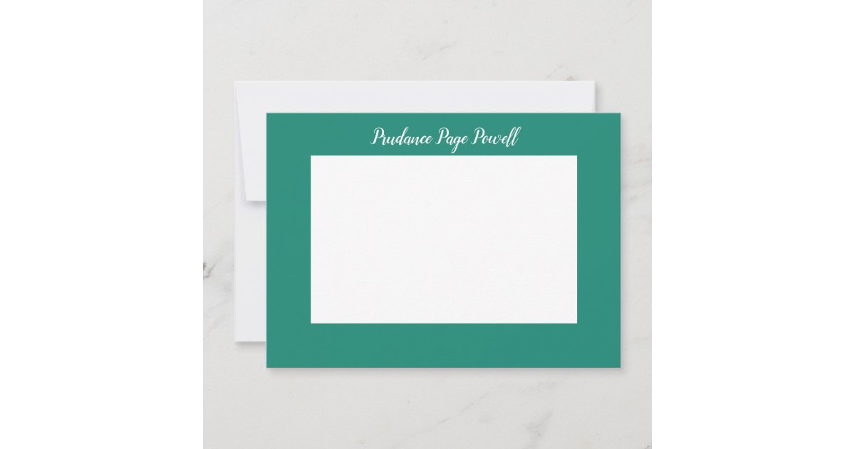 Classic Personalized Teal and White Flat Note Card | Zazzle