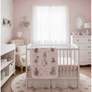 Classic Peter Rabbit Pink Birth Stats Baby Blanket