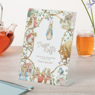 Classic Peter the Rabbit Baby Shower Diaper Raffle Pedestal Sign