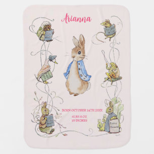 Classic Peter the Rabbit Personalized Birth Stats Baby Blanket
