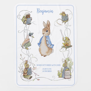 Classic Peter the Rabbit Personalized Birth Stats Baby Blanket