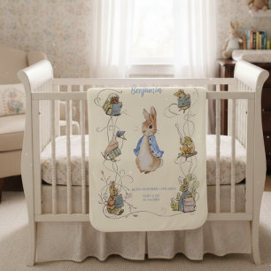 Classic Peter the Rabbit Personalized Birth Stats Baby Blanket