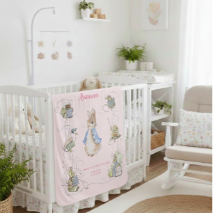 Classic Peter the Rabbit Personalized Birth Stats Baby Blanket