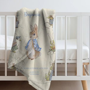 Classic Peter the Rabbit Personalized Birth Stats Baby Blanket