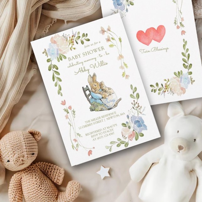 Classic Peter the Rabbit Twins Baby Shower Invitation (Creator Uploaded)