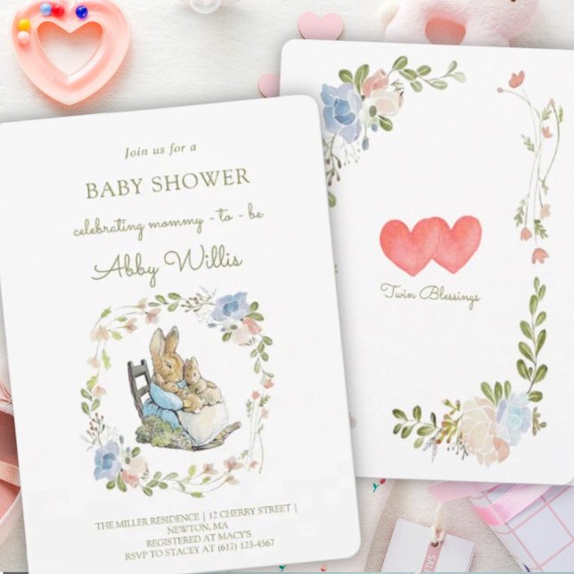 Classic Peter the Rabbit Twins Baby Shower  Invitation (Creator Uploaded)
