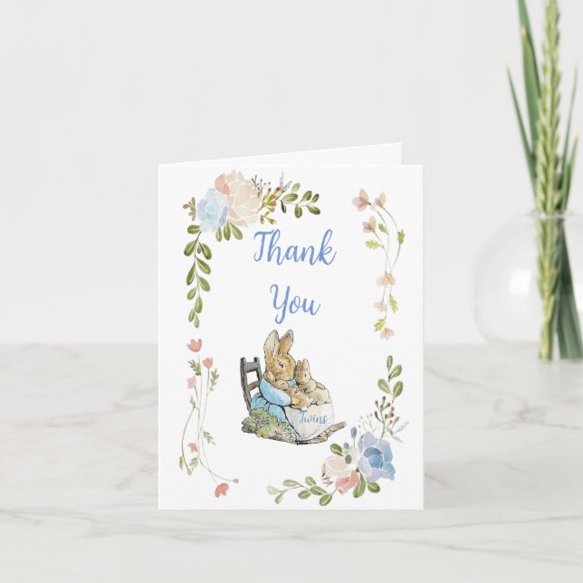 Classic Peter the Rabbit Twins Baby Shower Thank You Card (Front)