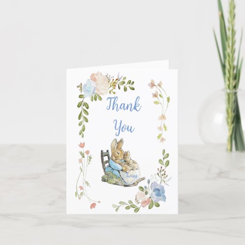 Classic Peter the Rabbit Twins Baby Shower Thank You Card