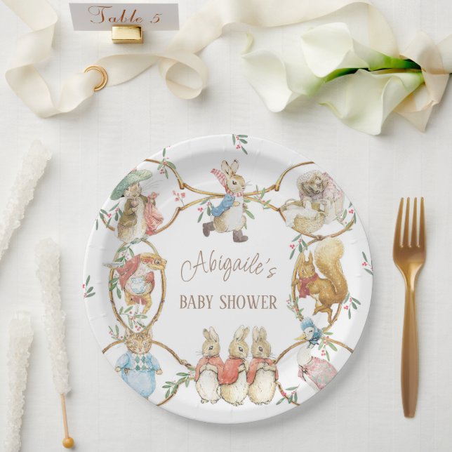 Classic Peter the Rabbit Winter Baby Shower Paper Plates (Wedding)
