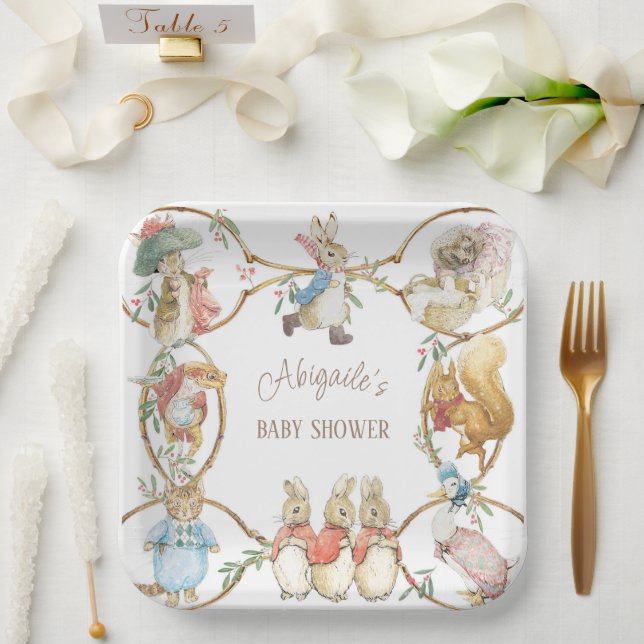 Classic Peter the Rabbit Winter Baby Shower Paper Plates (Wedding)