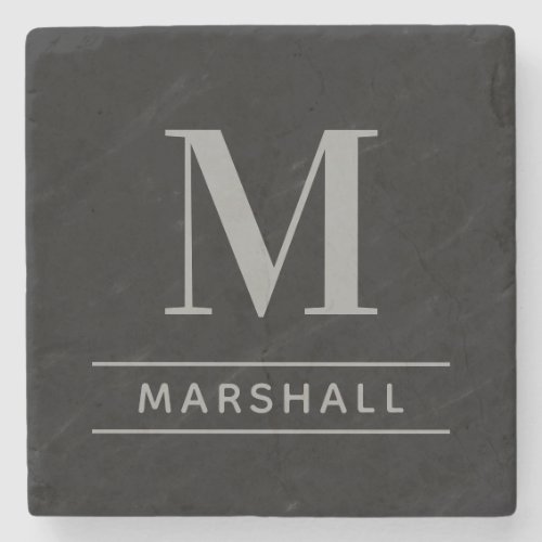 Classic Pewter Gray Personalized Monogram Initial Stone Coaster