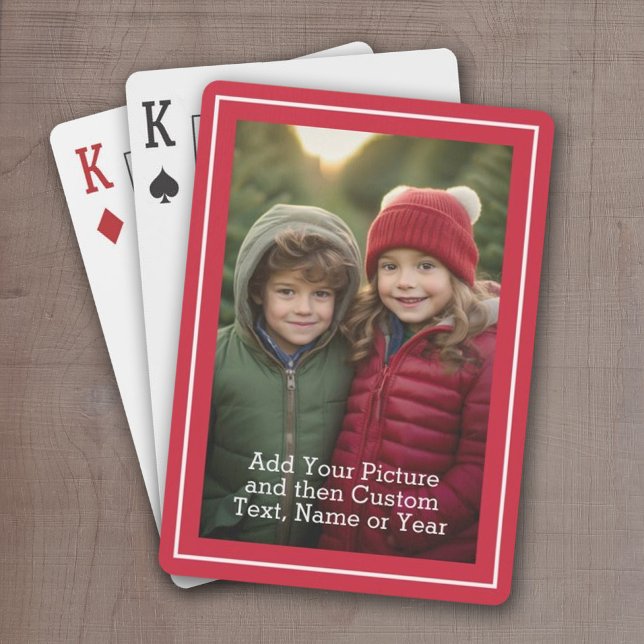 Classic Photo and Text With Red Border Poker Cards (Add a Photo and Text to This Classic Set of Custom Playing Cards)